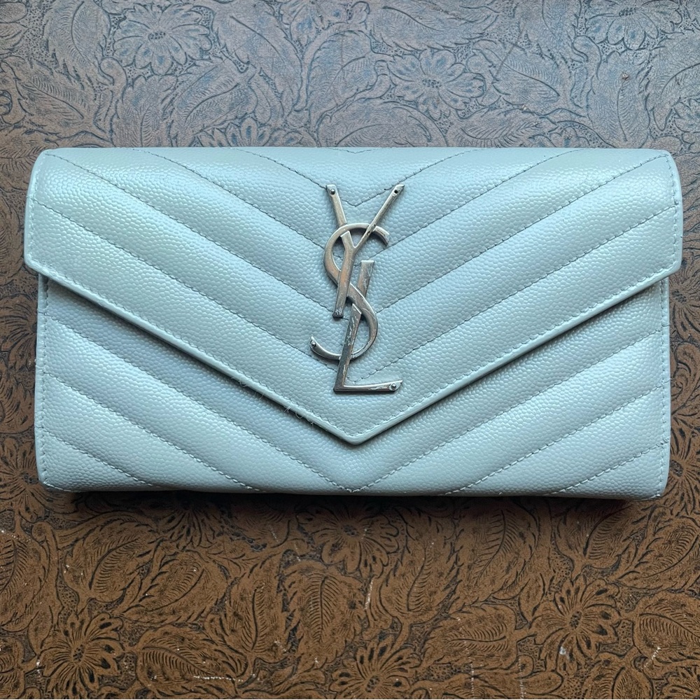 Yves Saint Laurent Light Gray Quilted Wallet